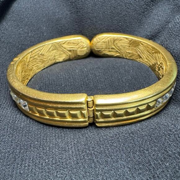 Vintage Givenchy Gold-Tone Cuff Bracelet w/ Purple & Clear Crystals - Picture 7 of 10